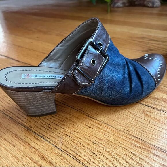 Lamica Slip on Clogs Leather Rodeo Western Cowgirl Made in Italy Denim size 38 - Picture 3 of 10